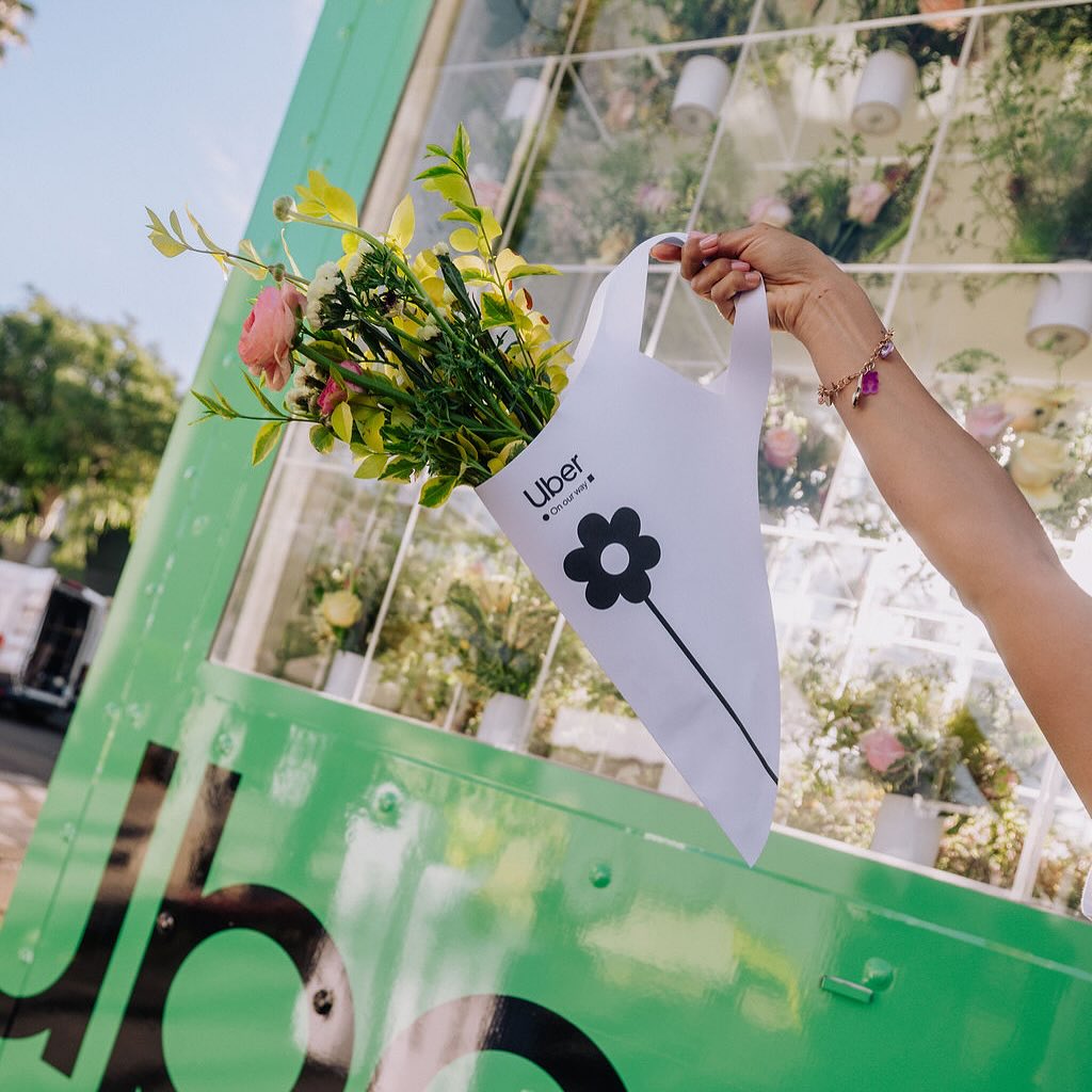 Uber Eats flower delivery activation — connecting product to emotion through experiential branding.