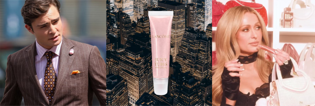 "Lancôme Juicy Tubes Y2K revival campaign — an example of emotional branding through nostalgia."